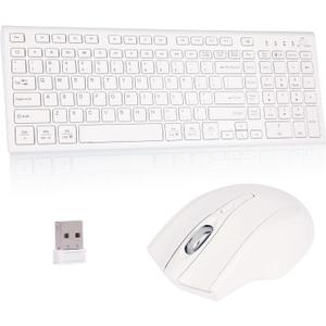 Wireless Keyboard and Mouse Set, 2.4G USB Silent Ultra-Thin Compact Full-Size Keyboard, Compatible with PC, Windows, Mac, MacBook (White)