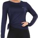 Long Sleeve Workout Tops for Women UPF 50+ UV Protection Sun Shirts Quick Dry for Running Hiking with Thumb Hole (Small, Navy Blue(slit Hem))