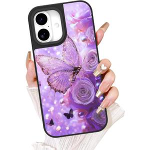 Fiyart Designed for iPhone 16 Plus Case,Cute 3D Glossy Butterflies for Women Girls Hard Shell Durable Shockproof Luxury Aesthetic TPU Phone Bumper 6.7"-Purple