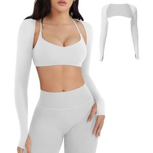 YEOREO Women Crop Top Long Sleeve Bolero Open Front Workout Cropped Shirts Sports Shrug (Small, White)