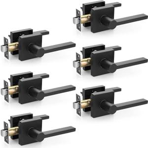 EHOMEWARE 6 Pcs Matte Black Door Handles, Door Knobs Interior in Black Finish, Passage Door Knobs Heavy Duty Contructions, Keyless Hallway Closet Door Knobs, Modern Door Levers