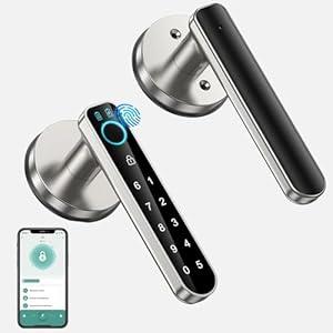 Fingerprint Door Lock- Smart Door knob,biometric Door Lockwith passcode keypad keyless Entry Door Handlefor Bedroom Home Hotel Office Apartment (Silver, B)