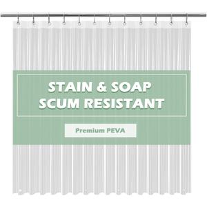 EHZNZIE Clear Shower Curtain Liner Light Weight PEVA, Shower Liner 72x72 Inches, Waterproof, No Chemical Smell with 12 Rust Proof Metal Grommets Holes for Bathroom Shower Curtain