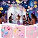 Pre-strung Space Party Decorations for Girls, Pink Space Themed Party, Pastel Outer Space Party Decorations, with 2 Banners, Solar System Planet Swirl Streamers, Hanging Dazzling Star Garlands for Kids, Girls