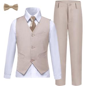 Boys Suits Slim Fit Toddler Tuxedo Suit Set for Teen Boys Communion Dress Clothes Kids Wedding Ring Bearer Outfit (10 Years, Light Champagne)