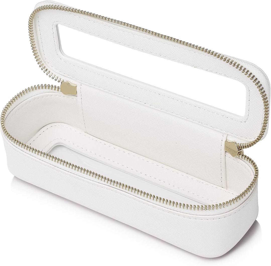 Makeup Brush Case Slim Clear Makeup Bag Travel Cosmetic Case and Waterproof Toiletry Makeup Bag with Zipper Purse Organizer for Women (White, Slim)
