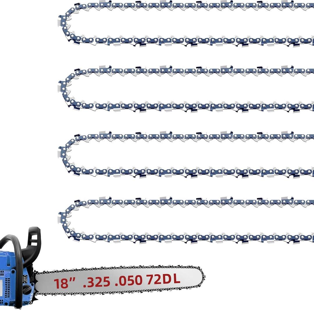 4 Pack 18 Inch Chainsaw Chain Fit Husqvarna .325" Pitch .050" Gauge 72 Drive Links Fits Husqvarna 440, 435, 545, 345, 350, 51, Poulan 4620, ECHO CS-400-591094872, 20lpx072g, H72 and More