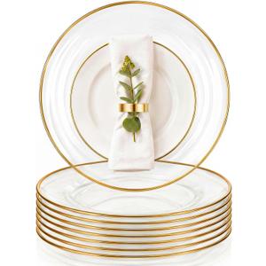 Havawish 8 Pcs 13 Inch Clear Glass Charger Plates with Gold Edge