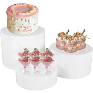 3Pcs Buffet Risers, Food Risers for Buffet Table, Display Stand Shelf for Party Catering Dessert Jewelry Collectibles , Different Size White Acrylic Cube Boxes Nesting Risers Food Display with Hollow Bottoms