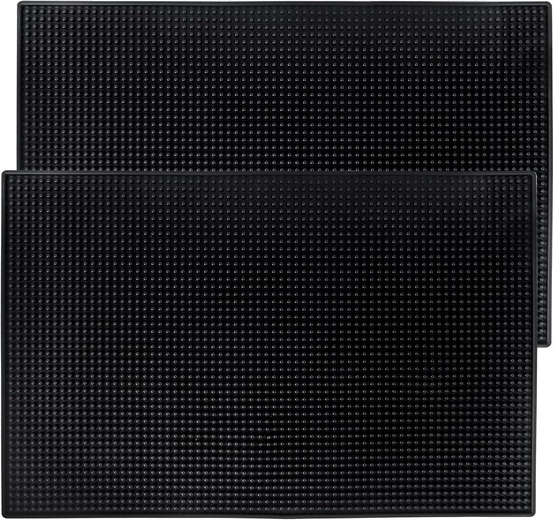 2 Pcs Bar Mat 18" x 12" - 45.7 x 30.5cm Rubber Bar Service Spill Mat, Black, Solid