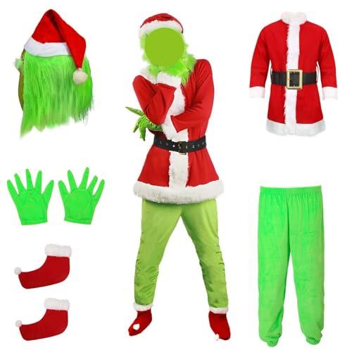 ZZXIAOJIE Green Costume Adult Set Green Christmas Mask Gloves Shoe Cover Top Pants for Halloween Cosplay XXL