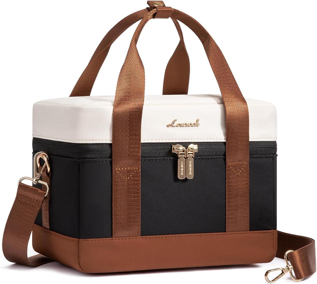 LOVEVOOK Insulated Lunch Bag for Women & Men - Cooler Lunch Tote and Lunch Box for Work and Travel, Black-beige-brown