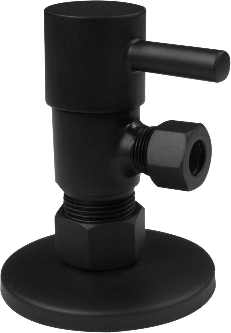Westbrass A105QR-62 Round Lever 1/4-Turn Angle Stop 1/2" Copper x 3/8" Compression, Matte Black