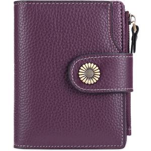FALAN MULE Small Wallet for Women Leather Bifold Compact Small Womens Wallet with RFID Blocking (Dark Purple)