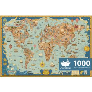 MOMIBOOK Puzzles for Adults 1000 Pieces Jigsaw Puzzles of Journey Through The World, Painting Image World Map Difficult Challenging Impossible Puzzle Unique Funny Party Christmas Birthday Gifts