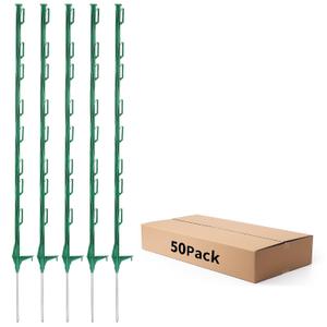 48Inch Temporary Plastic Step-in Fence PostSturdy Electric Fence System Post for Garden and Farm (50 Pack),Green