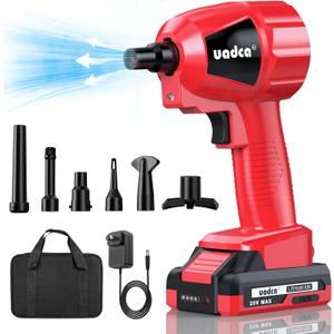 UADCA Rechargeable Compressed Air Duster | 200,000 RPM Turbo Air Blower | 6 Nozzles for PC, Electronics, Car Interiors & Dry Debris | LED Light & Portable (Red)