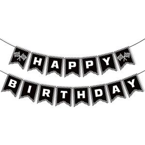 Race Car Happy Birthday Banner Race Car Birthday Party Decorations Black and White Checkered Flag Banner Racing Themed Checkered Flag Party Supplies for Boys