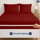 Full 1 PC Zipper Fitted Sheet, Brushed Premium Quality Microfiber, Soft Shrinkage and Fade Resistant Bottom Sheet fits Upto 16 Inch Deep Pocket, Zipper Mattress Cover, Burgundy