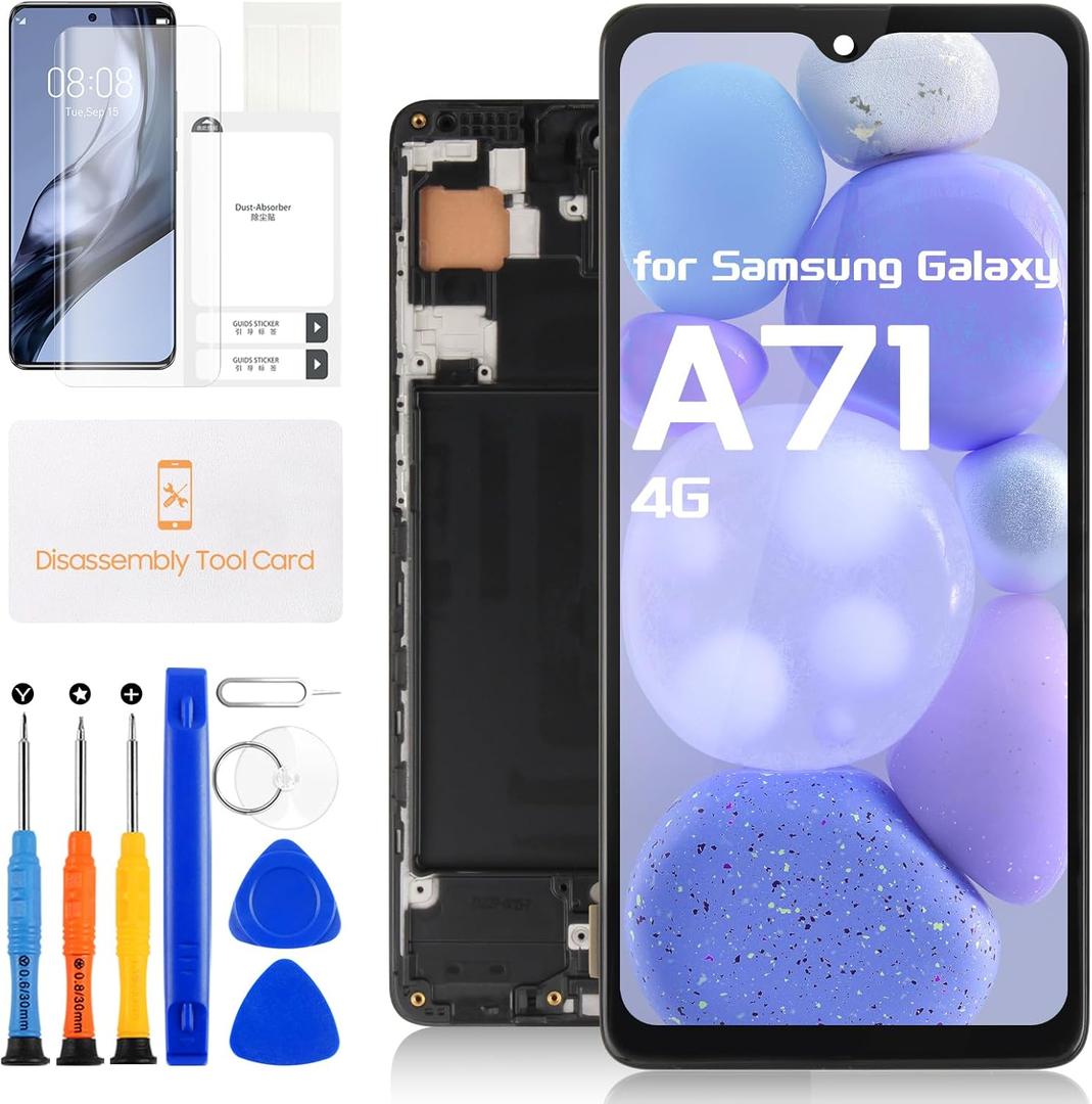 Screen Replacement for Samsung Galaxy A71, for Samsung A715 A715F SM-A715F/DS LCD Display Touch Screen Digitizer Full Assembly with Frame, Free Tools (Not for A71 5G/A716)