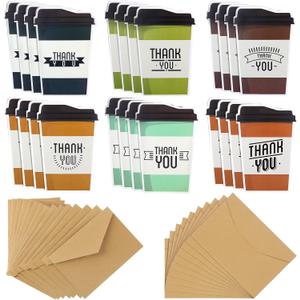 Geyee 24 Pack Coffee Gift Card Holders with Envelopes Bulk Teacher Employee Appreciation Gift Card Thanks a Latte Appreciation Coffee Themed Greeting for Christmas Office Business Supplies Favors