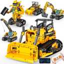 5in1 STEM Robot Building Toys for Kids 6-12, App & Remote Control STEM Excavator Bulldozer Crane Robot Building Kits, 736PCS DIY Educational Construction Building Sets, Erector Set Gift for Boys Girls, Small