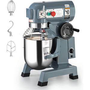 Towallmark Commercial Food Mixer, Commercial Mixer 20QT 1250W with Stainless Steel Bowl, 105/180/408RPM 3 Speed Heavy Duty Stand Food Mixer Commercial for Bakery Pizzeria Restaurant