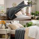 Bedsure GentleSoft 100% Cotton Blanket Queen Size for Bed - Breathable and Lightweight, Soft Cozy Textured Herringbone Woven Blanket for Summer, Dark Grey, 90x90 inches