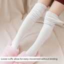 Yolev White Knee High Boot Socks - Knit Womens Long White Thigh High Socks for Boots Stretchy Striped - Thigh Highs Stockings for Women Girls Student Casual (White)