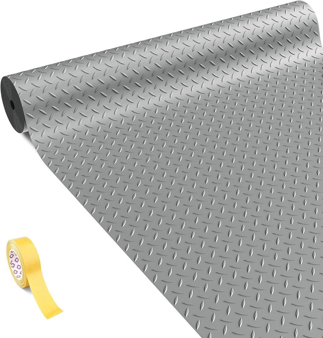 24 in x 30 ft Diamond Plate Garage Mat, Rubber Flooring Roll