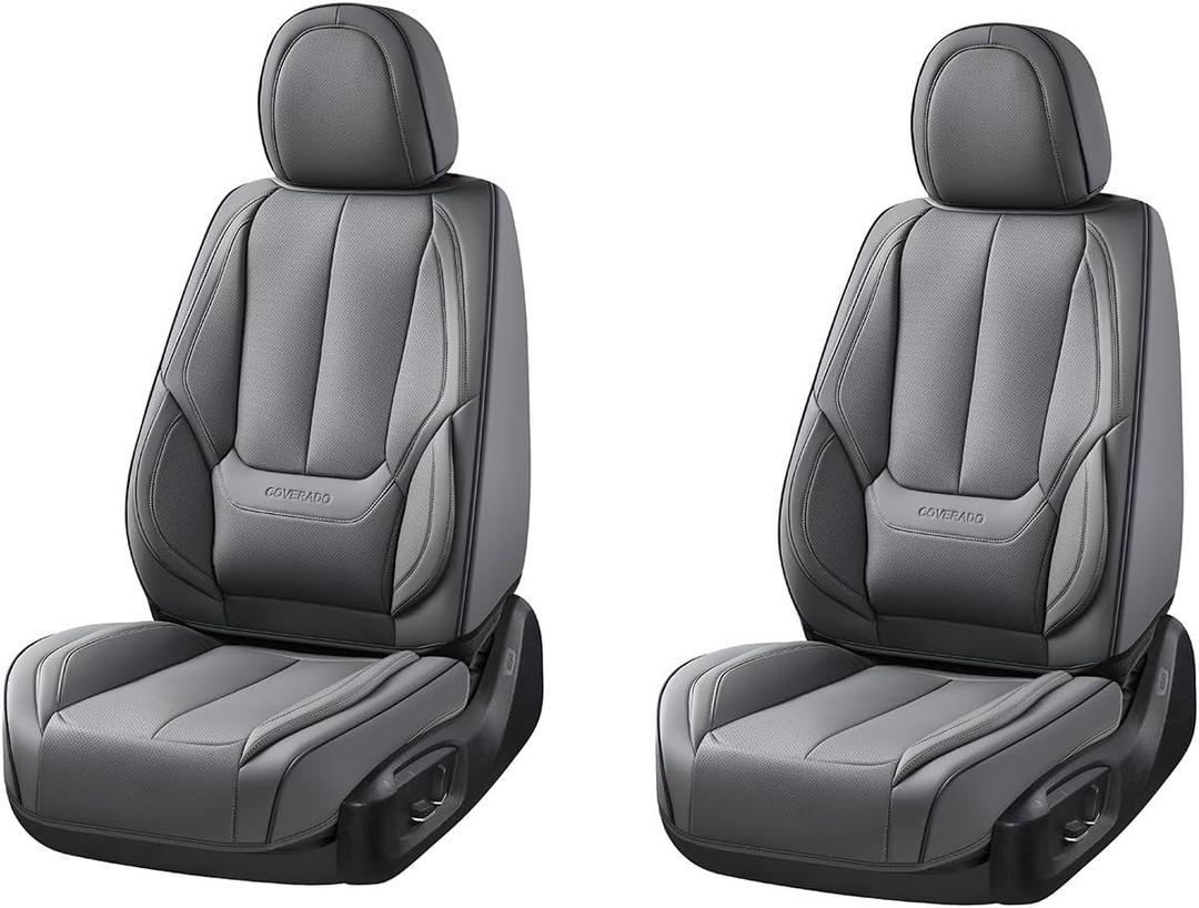 Coverado Seat Covers, Car Seat Covers Front Seats, Car Seat Cover, Car Seat Protector Waterproof, Car Seat Cushion Nappa Leather, Gray Seat Covers Carseat Cover Universal Fit for Most Cars (Grey)