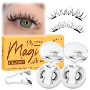 QUEWEL Magnetic Eyelashes with Applicator, 2 Pairs Portable Magnetic Lashes with Applicator, Upgrade Magnetic Eyelashes Natural Look More Easy to Wear, Easy to Wear and Remove(Magnetics NZH-D+G)