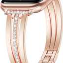 KOREDA Slim Gold Band Compatible for Apple Watch Band 38mm 40mm 41mm 42mm 44mm 45mm 46mm 49mm Series 11 10 9 8 7 SE Ultra Women, Thin Metal Dressy Jewelry Bracelet with Bling Diamond for iWatch Series 6/5/4/3/2/1 Size: 42mm/44mm/45mm/49mm/46mm(Series 11/10)