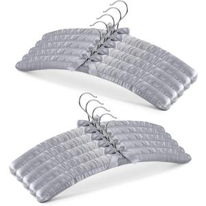 JS HANGER Padded Hanger for Sweaters - 17 Inch Extra Large Heavy Duty Satin Covered Coat Hangers No Shoulder Bump for Women Clothes, Sweaters, Dresses, Clothing, Weddings, Lingerie Pack of 10, Grey (Gray)