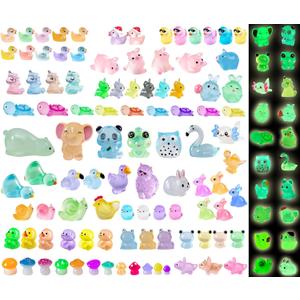 3 x 100Pcs Luminous Tiny Resin Animals Glow in The Dark, Various Mini Animals Figures to Hide, Mini Ducks Frogs Rabbits Mushrooms for Miniature Fairy Garden Accessories Micro Landscape Potted Decoratio
