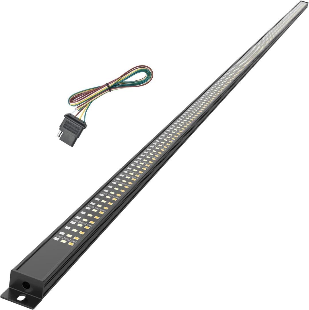 Truck Tailgate Light Strip 48" Aluminum Frame Triple Row 780 LED Strip with Red Running Brake Lights White Reverse Amber Sequential Turn Signals Strobe Lights