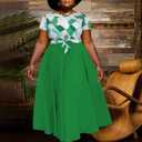 BFFBABY Plus Size Dress A Line Dresses for Women Summer Long Dresses with Sleeve Casual Belted, 5XL (Green)