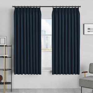 MAIHER Pinch Pleat Curtain for Living Room, Room Darkening Light Blocking 63 Inches Long Window Treatment Panel for Bedroom, Office, Navy Blue, 54" W x 63" L, 1 Panel