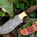 Nooraki - 11 inch | Custom Handmade Damascus Tracker Knife with Brown Micarta Handle Hunting knife, Camping knife, Bushcraft Knife, Survival Knife - Full Tang Fire Pattern With Sheath #332