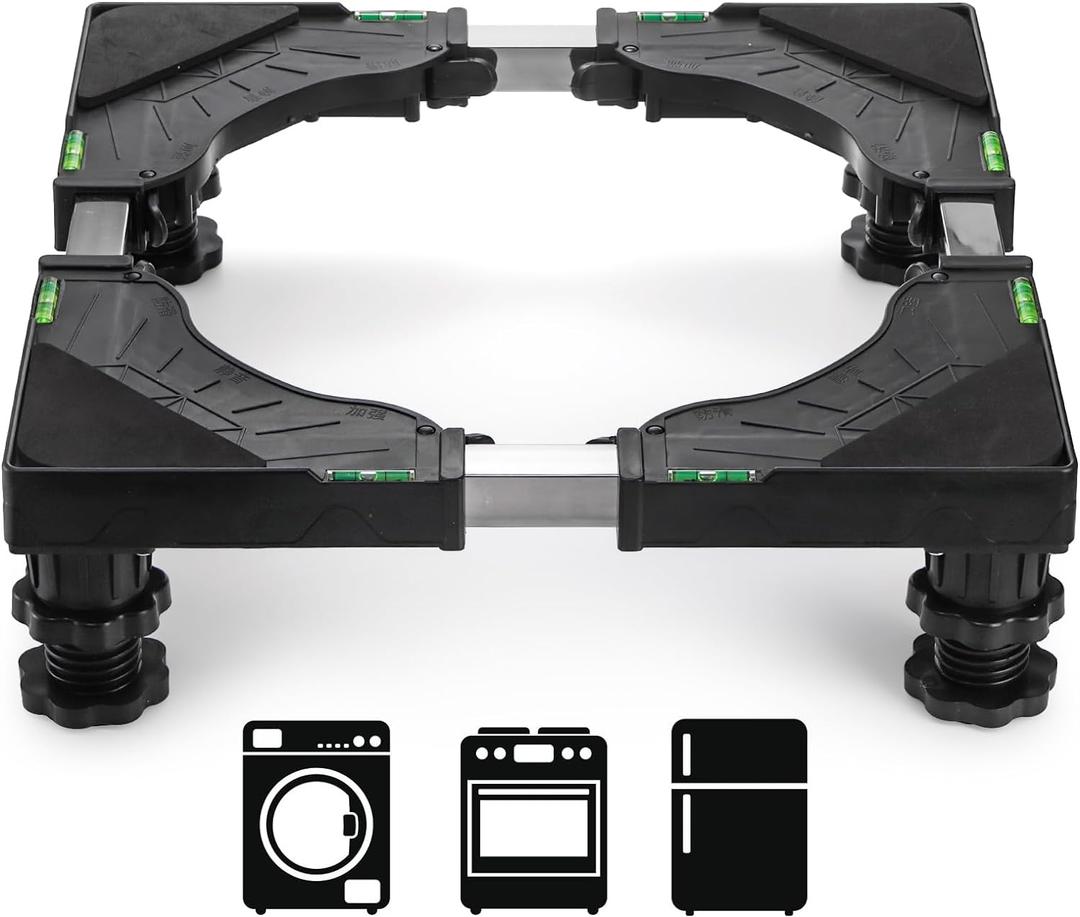 Hacaroa Mini Fridge Stand with 4 Strong Feet, Universal Refrigerator Stand Riser Adjustable Washer and Dryer Pedestals, Multi-functional Washing Machine Base for Small Appliance, Black