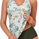MiYang Women's Tankini Swimsuit Tummy Control Twist Front Criss Cross Two Piece Bathing Suit Pistachio Lily X-Large