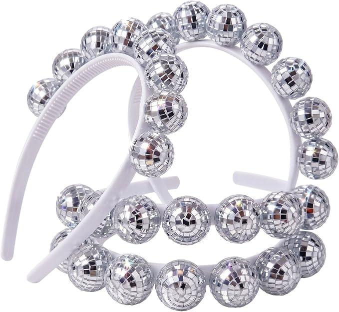 Hicarer 4 Pack Halloween Disco Ball Headbands for Women, Silver Headpieces
