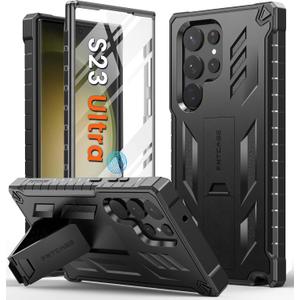 FNTCASE for Samsung Galaxy S23-Ultra Case: Military Grade Drop Proof Protection Mobile Cover with Kickstand | Matte Textured Rugged Shockproof TPU | Protective Sturdy Phone Case - Black 6.8 inch