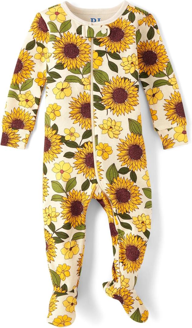 The Children's Place Baby Girls' And Toddler Long Sleeve 100% Cotton Zip-front One Piece Footed Pajama (3T)