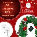 Christmas Garland with Lights, Pre-lit 9ft Christmas Decorations with 50 Warm White LED Lights, Berries, Balls, and Red Flower for Door, Stairs, Railing, Indoor, Outdoor, Battery Operated