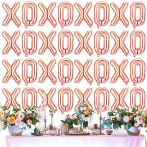 32 Pcs Valentines 16 Inches Xoxo Balloons Xoxo Letter Foil Balloons Banner Galentines Day Decorations for Wedding Anniversary Bachelorette Party Supply(Rose Gold)