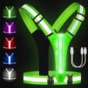 LED Reflective Running Vest - Light Up Running Vest with 3 Light Mode & 5 Colors, Reflective Vest & Running Lights for Runners, Rechargeable Night Running Gear - Reflective Belt Safety Vest