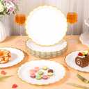 AimFun White Scalloped Party Plates Gold Foil Border Paper Plates Disposable 9inch Serving Plates for Birthday Wedding Bridal Baby Shower Party Supplies (48, White)