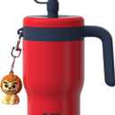 OISIZ 14oz Kids Tumbler with Straw Lid & Handle,Kids Cup with Animal Accessory for School,Kids Water Bottles with Dust-proof Cover,Leakproof Water Bottles,316 Stainless Steel,Keep Cold 24 Hours-red