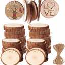 50pcs Wood Slices, BetterJonny 2-2.4 inch Undrilled Wooden Circles Predrilled with Hole Natural Wood Ornaments with 10 Meters Jute Rope for Arts DIY Craft